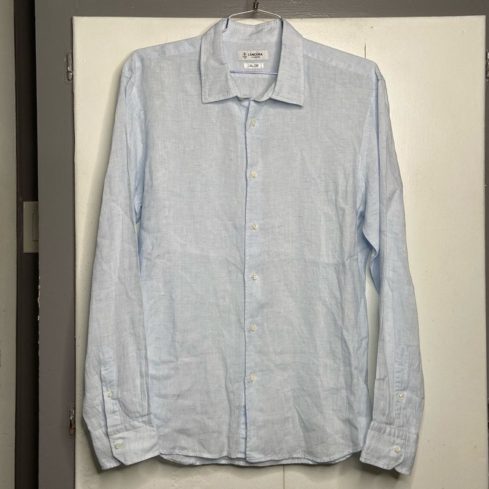 L’Ancora Portofino Mens 100% Linen Slim Fit Long sleeve Button Up Shirt 45/18